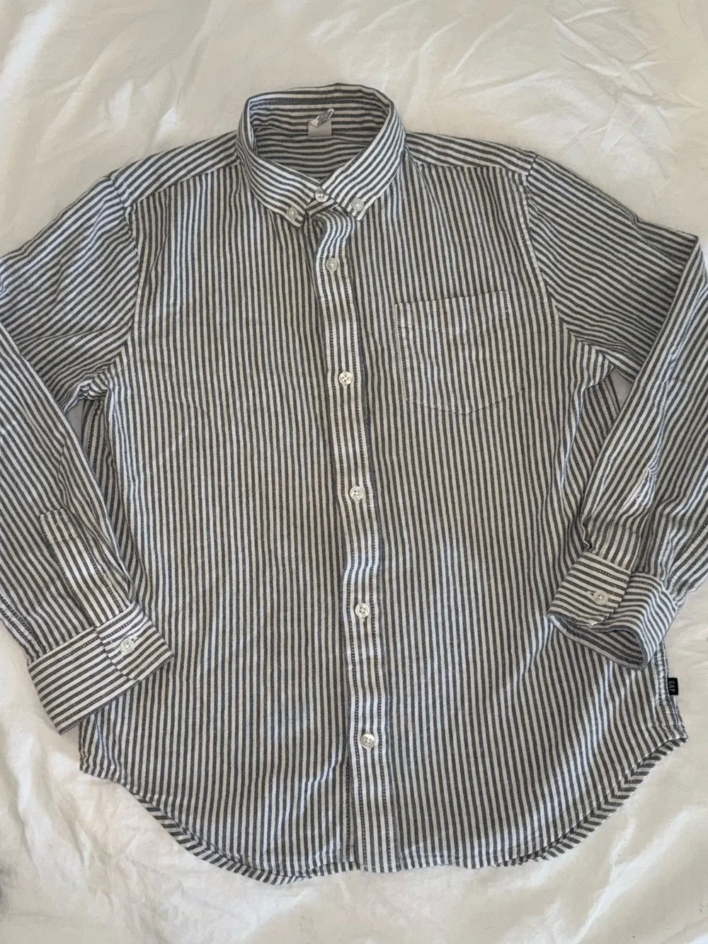 GAP Kids Button-Down Shirt - Grey/Blue and White Stripes L 14/16